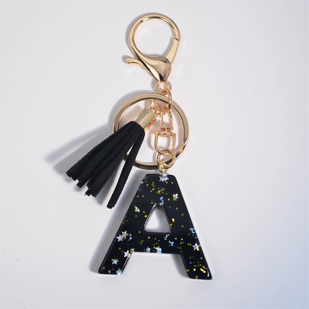 Glitter Initial Tassel Keychain (A–Z)