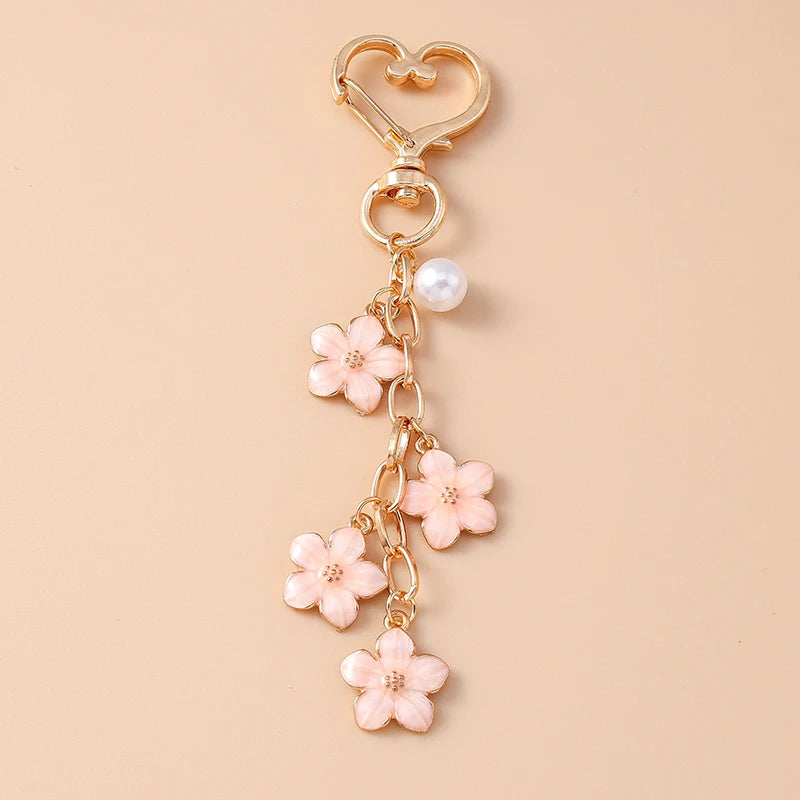 Enamel Pearl Flower Keychain
