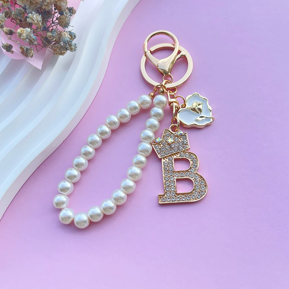 Pearl Crown Initial Keychain (A–Z)