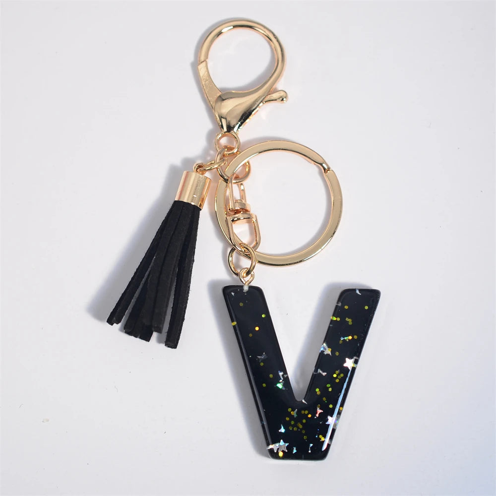 Glitter Initial Tassel Keychain (A–Z)