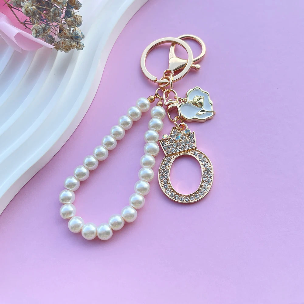 Pearl Crown Initial Keychain (A–Z)