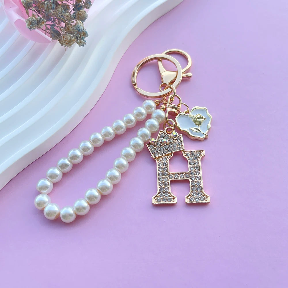 Pearl Crown Initial Keychain (A–Z)