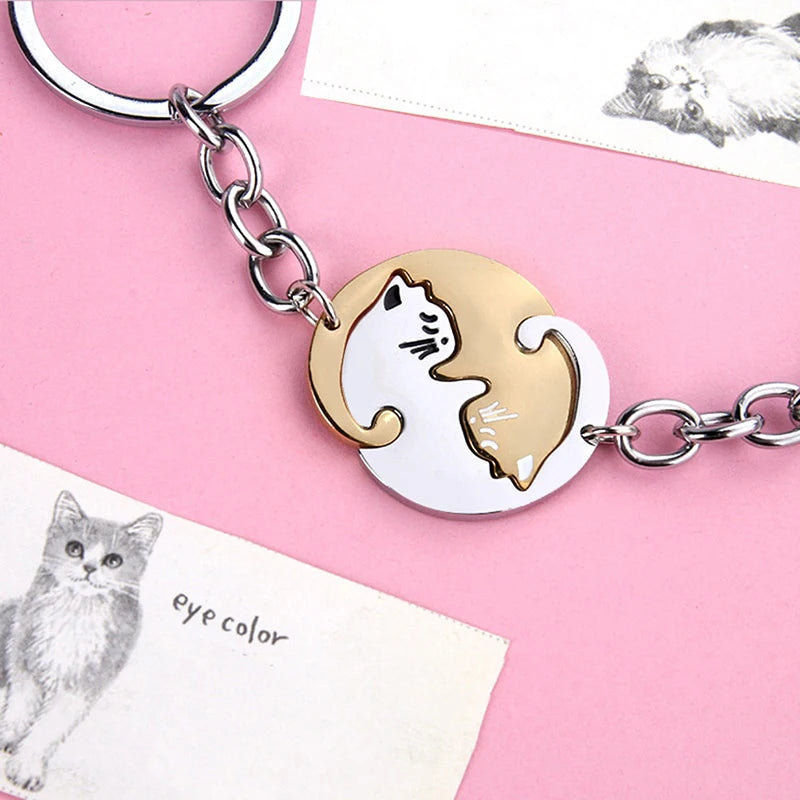 Hugging Cats Couple Keychain