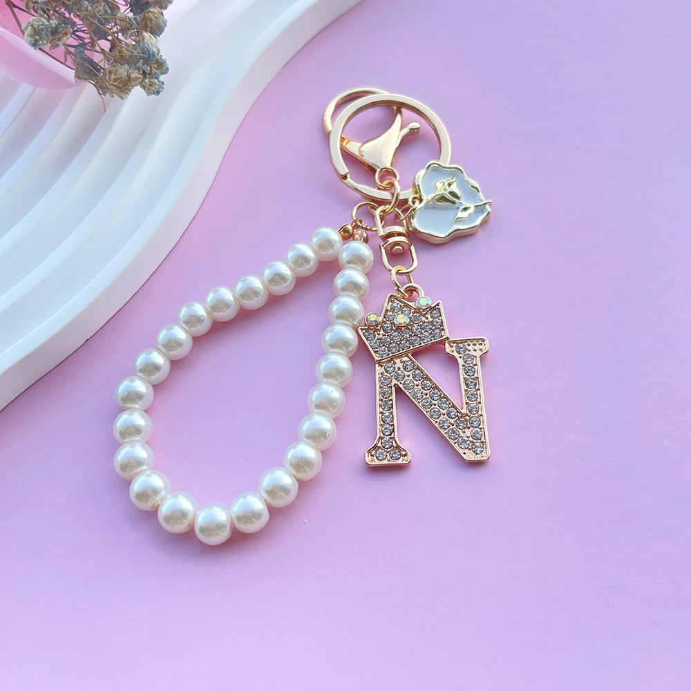 Pearl Crown Initial Keychain (A–Z)
