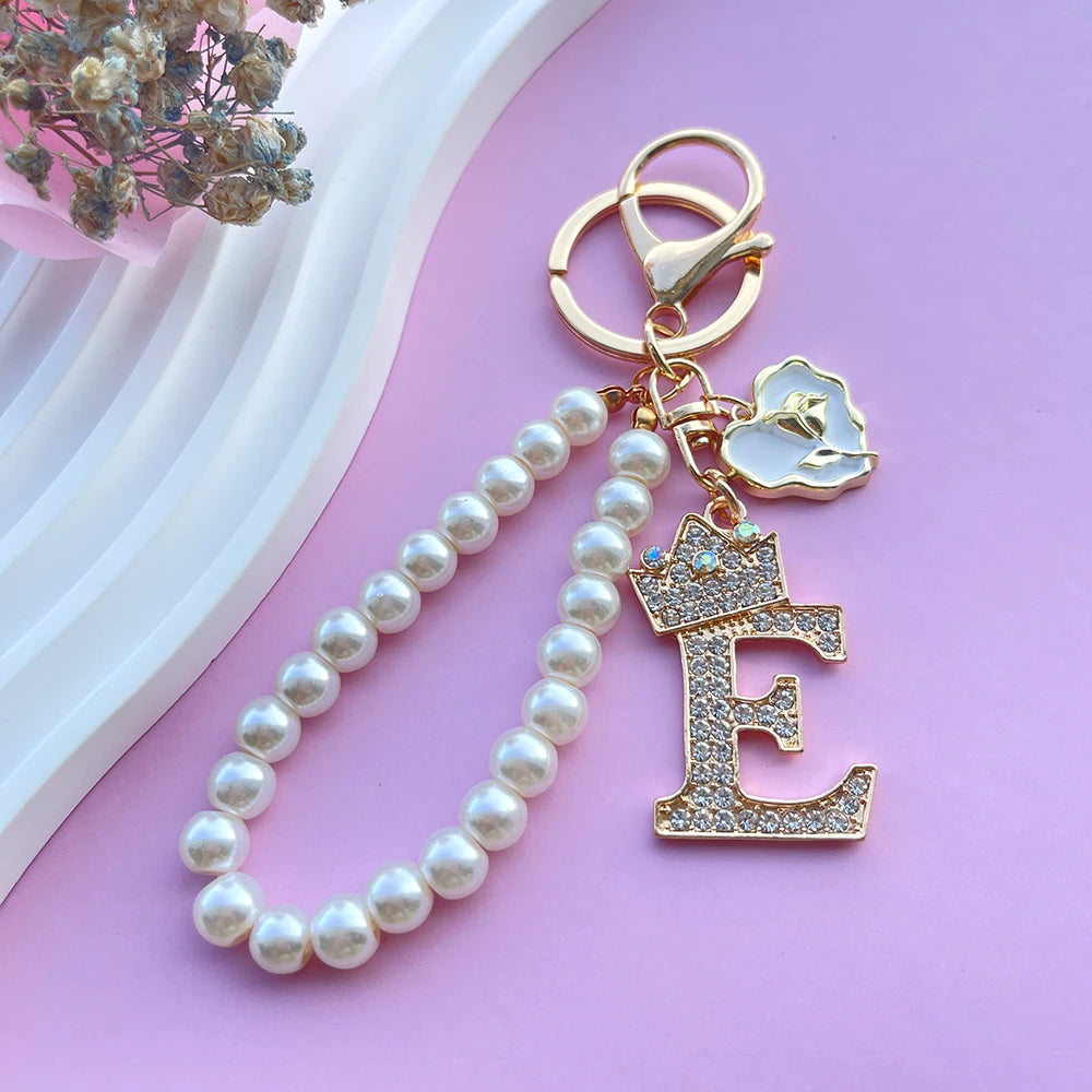 Pearl Crown Initial Keychain (A–Z)