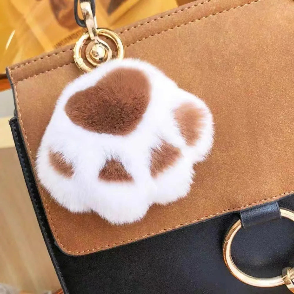Fluffy Cat Paw Pompom Keychain