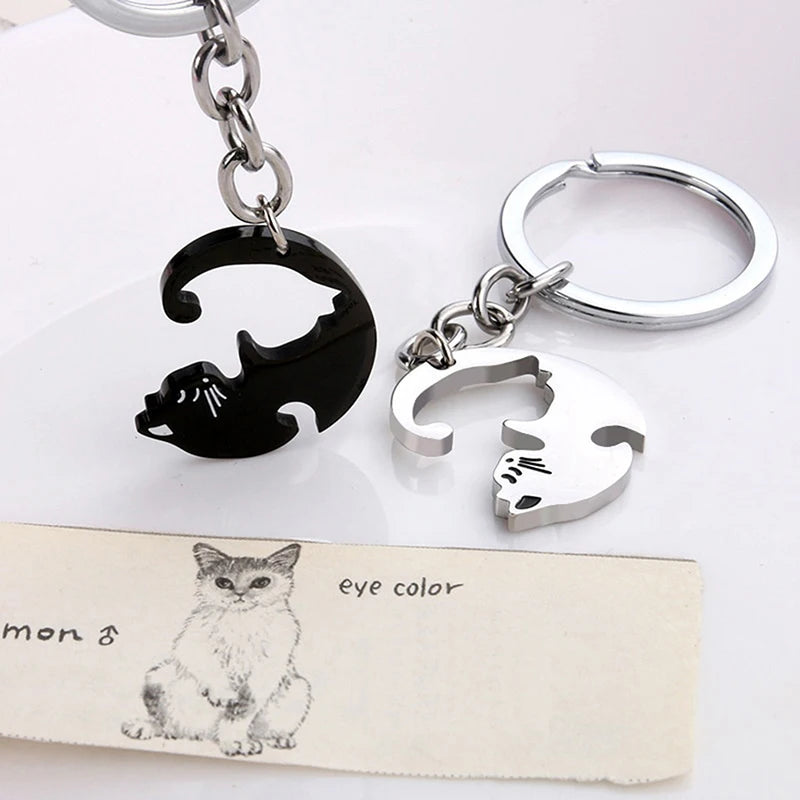 Hugging Cats Couple Keychain