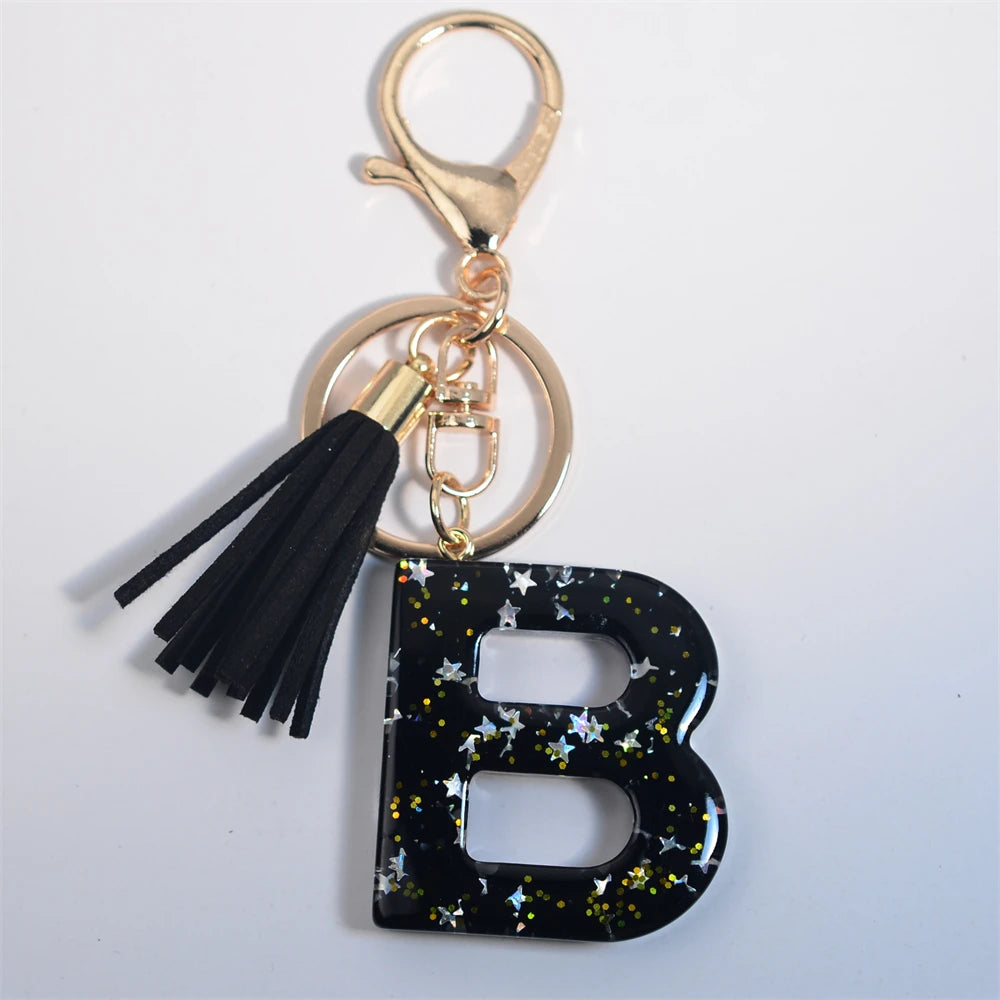 Glitter Initial Tassel Keychain (A–Z)