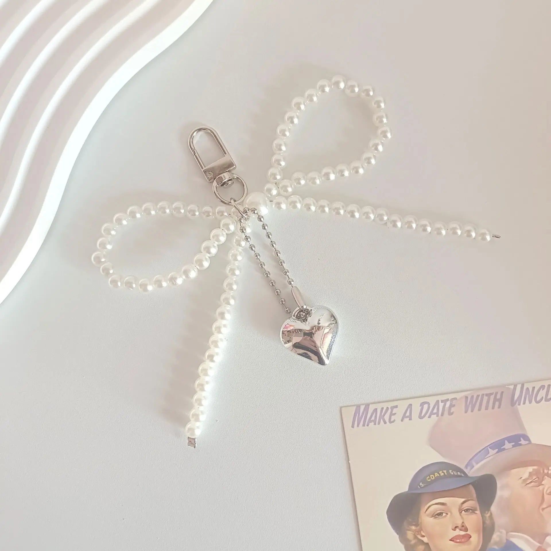 Pearl & Lace Bow Bag Charm