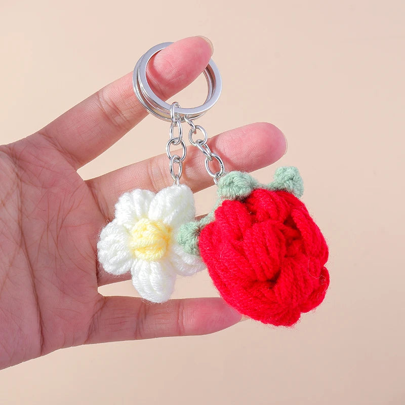 Crochet Strawberry & Daisy Keychain