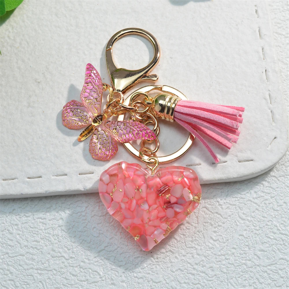 Butterfly Heart Rhinestone Tassel Charm