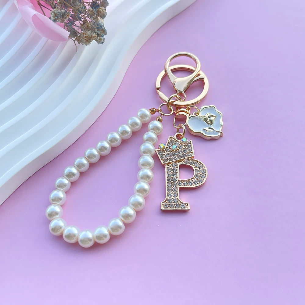 Pearl Crown Initial Keychain (A–Z)