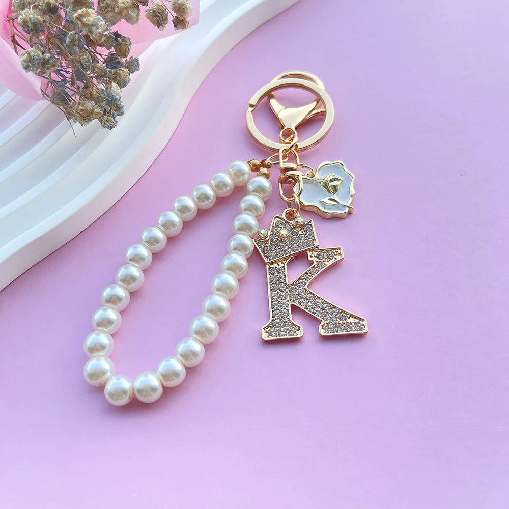 Pearl Crown Initial Keychain (A–Z)