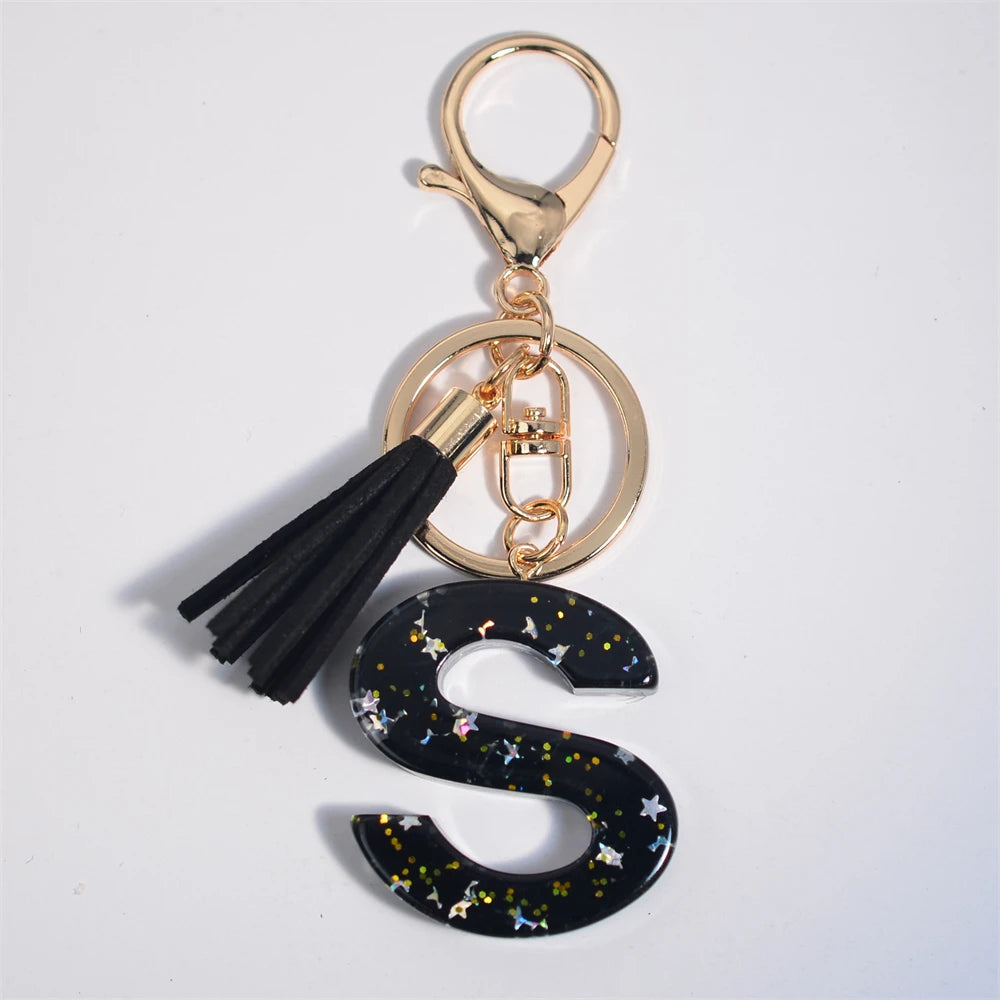 Glitter Initial Tassel Keychain (A–Z)
