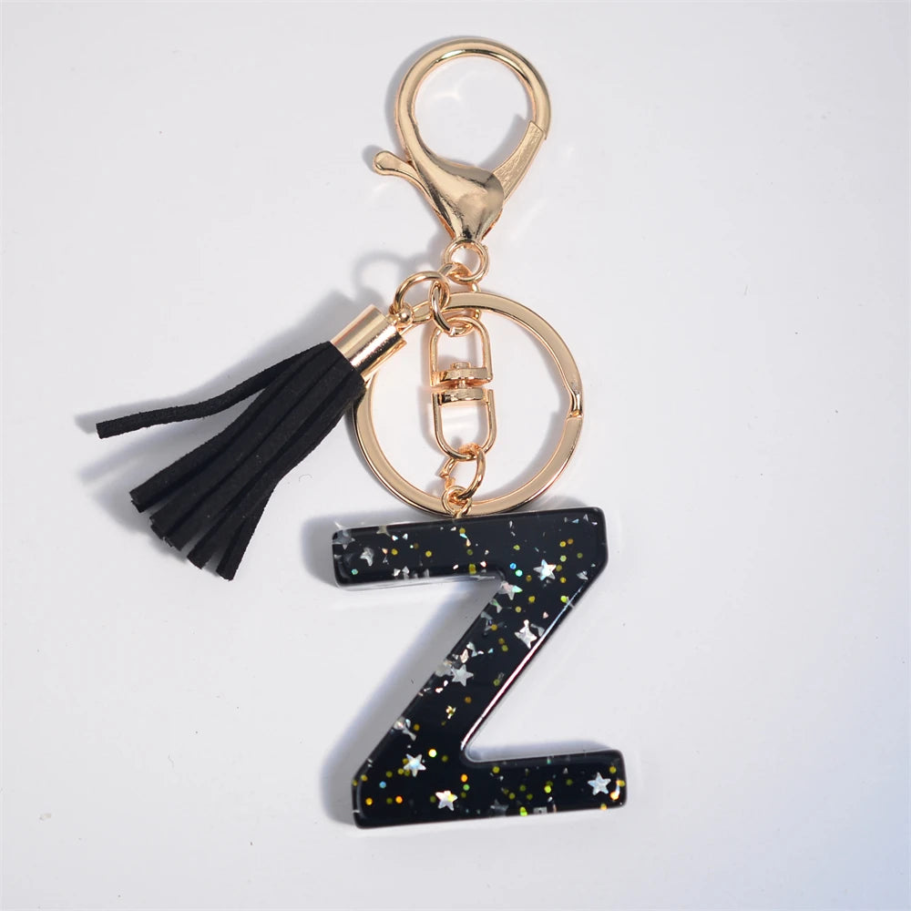 Glitter Initial Tassel Keychain (A–Z)
