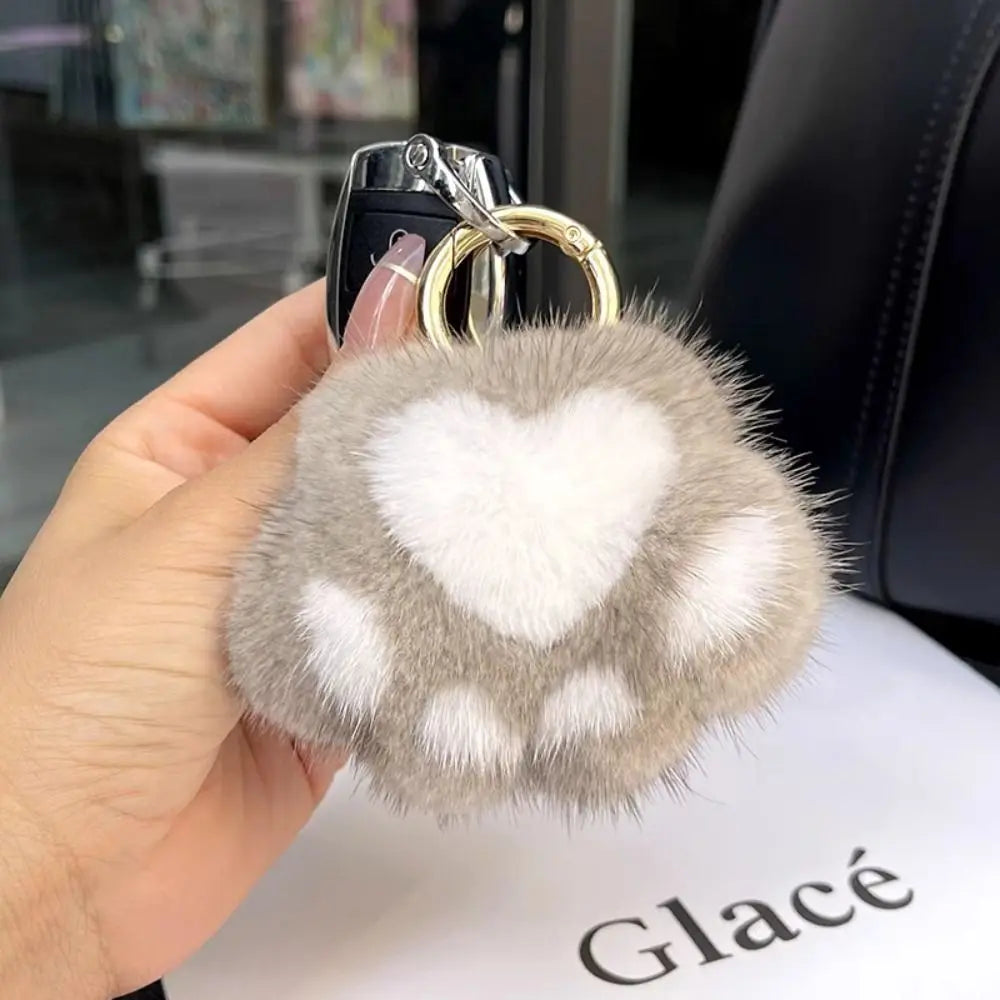 Fluffy Cat Paw Pompom Keychain
