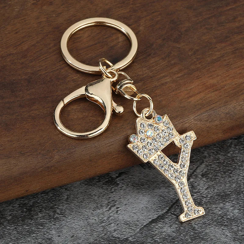 Rhinestone Initial Keychain