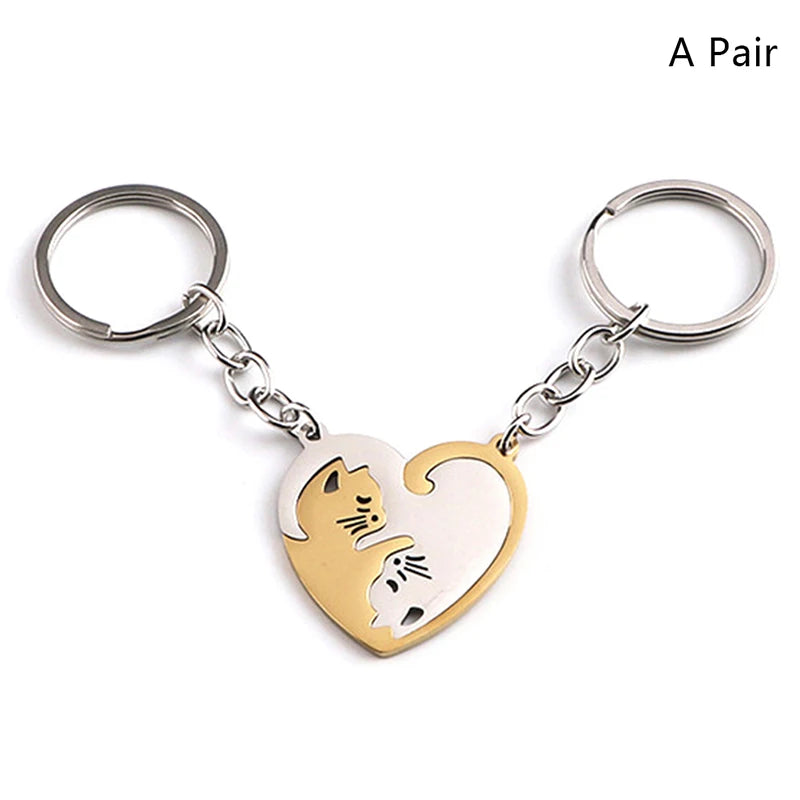 Hugging Cats Couple Keychain
