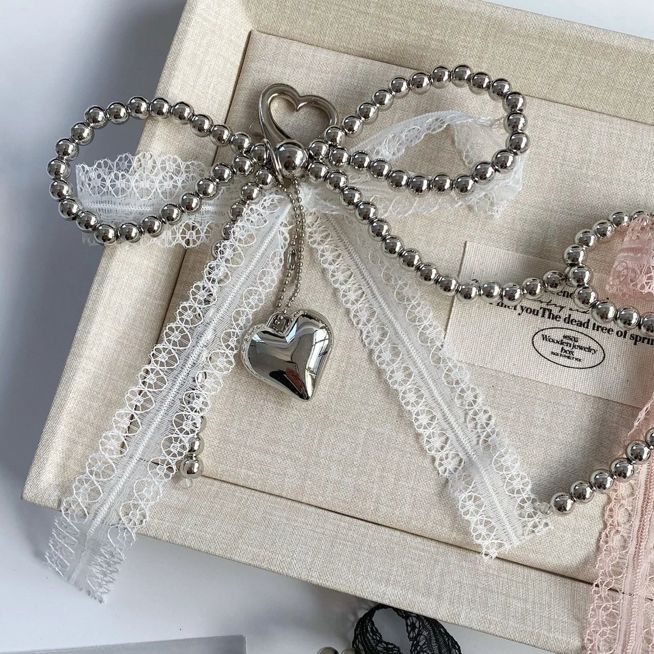 Pearl & Lace Bow Bag Charm