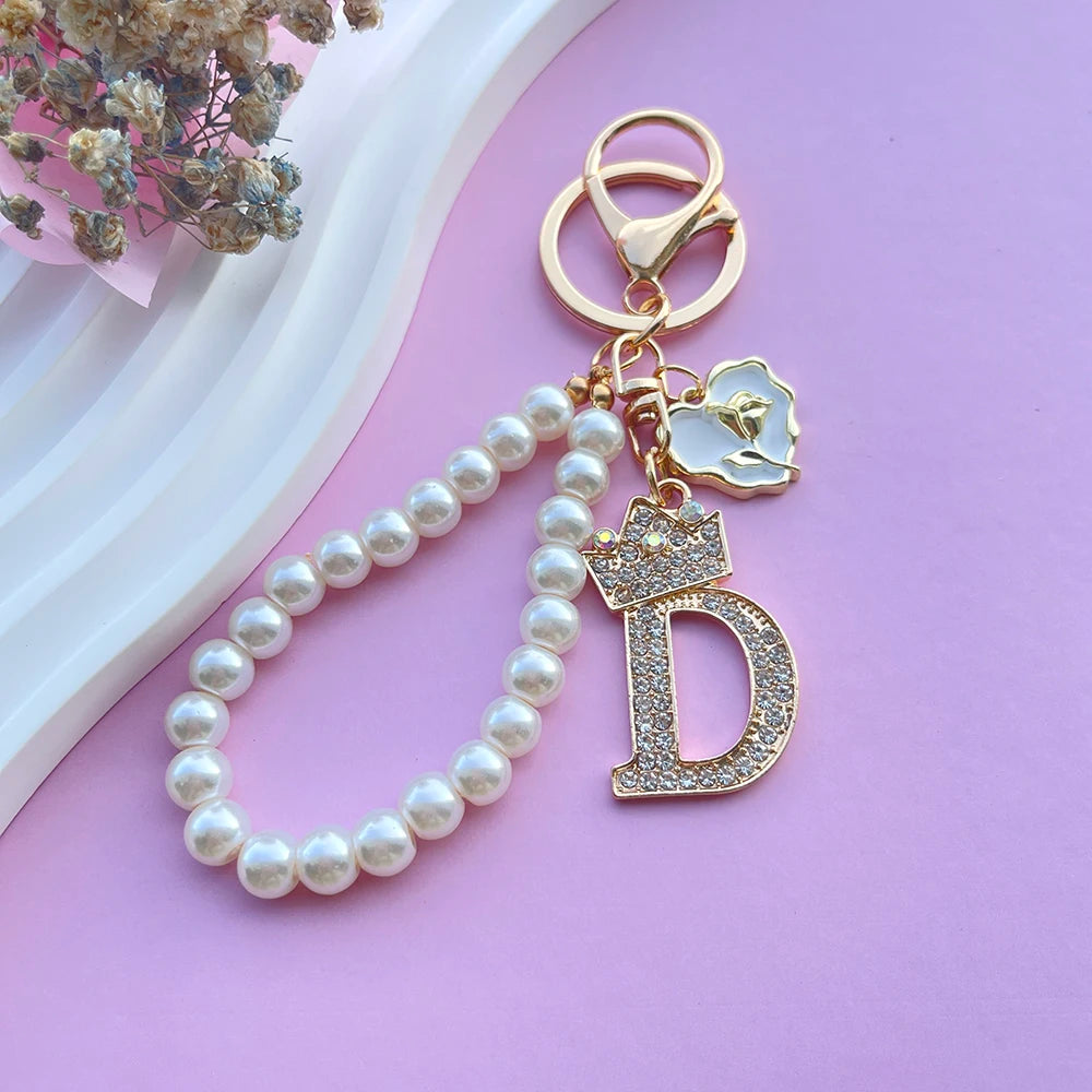 Pearl Crown Initial Keychain (A–Z)