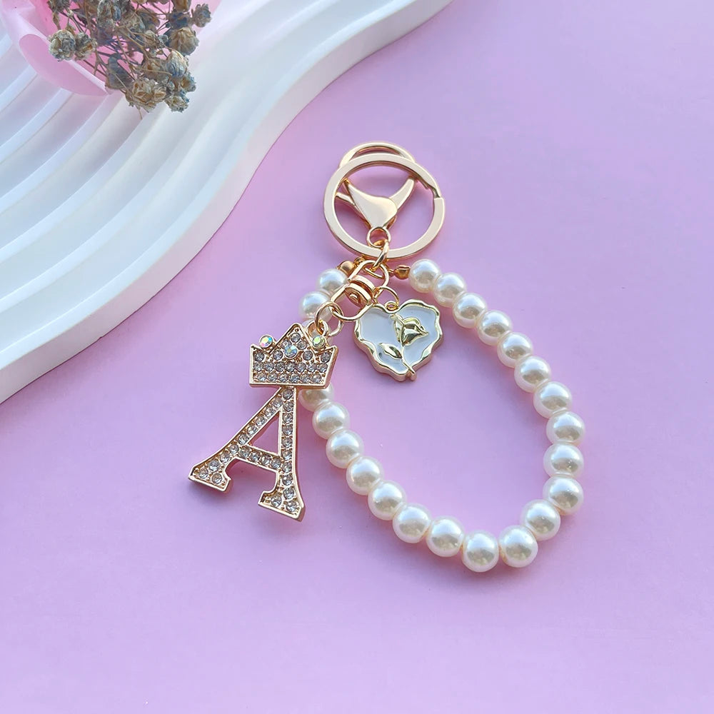 Pearl Crown Initial Keychain (A–Z)