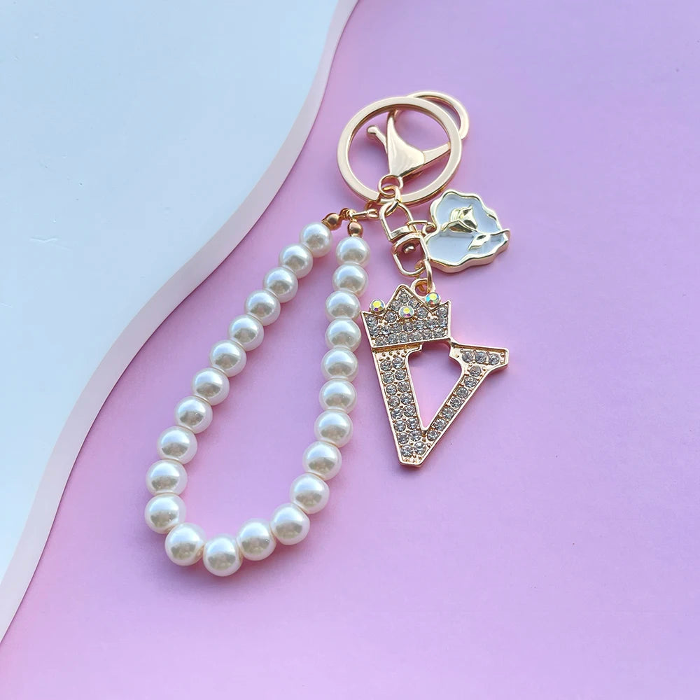 Pearl Crown Initial Keychain (A–Z)