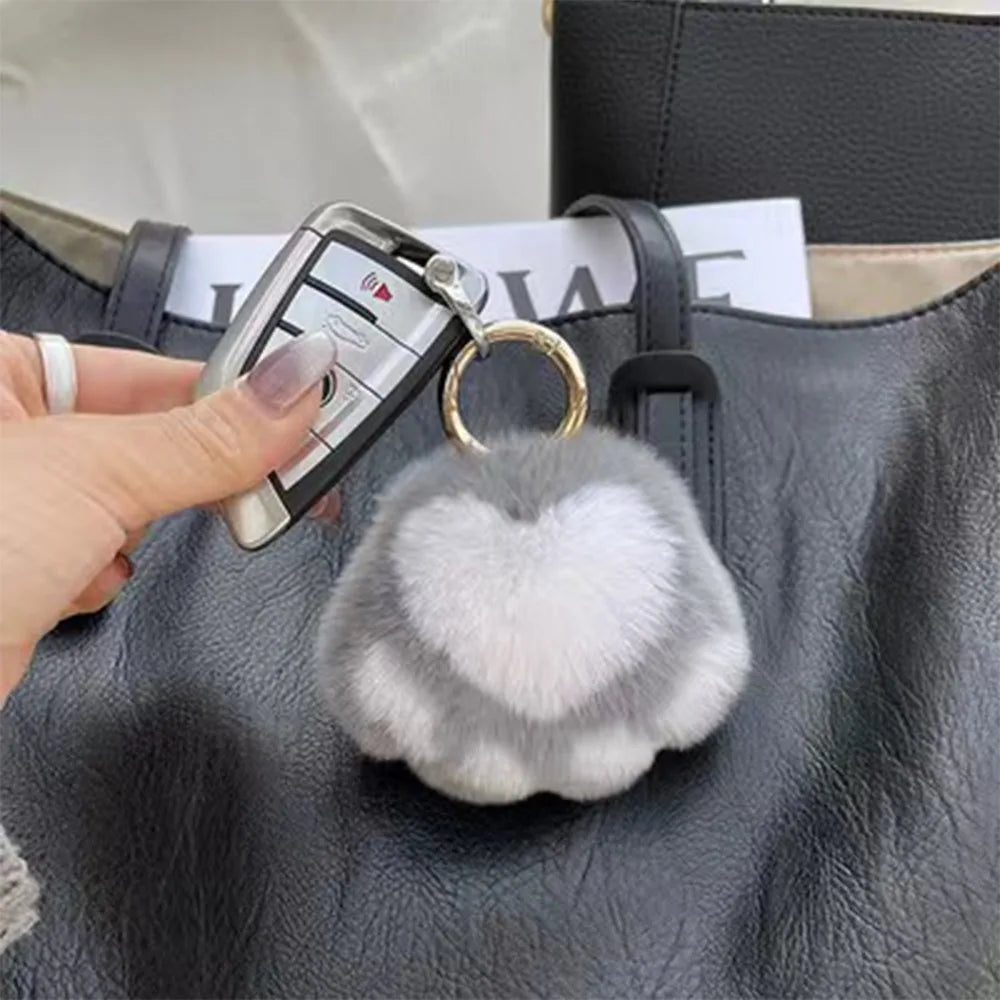 Fluffy Cat Paw Pompom Keychain