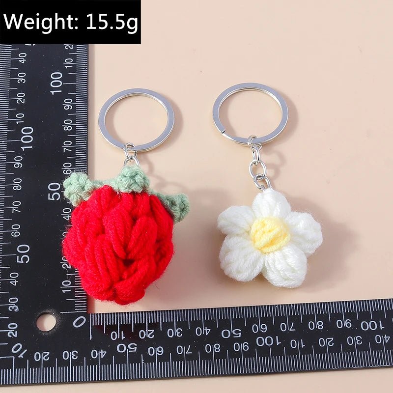 Crochet Strawberry & Daisy Keychain