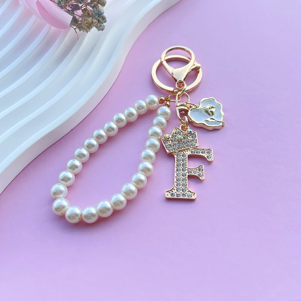 Pearl Crown Initial Keychain (A–Z)