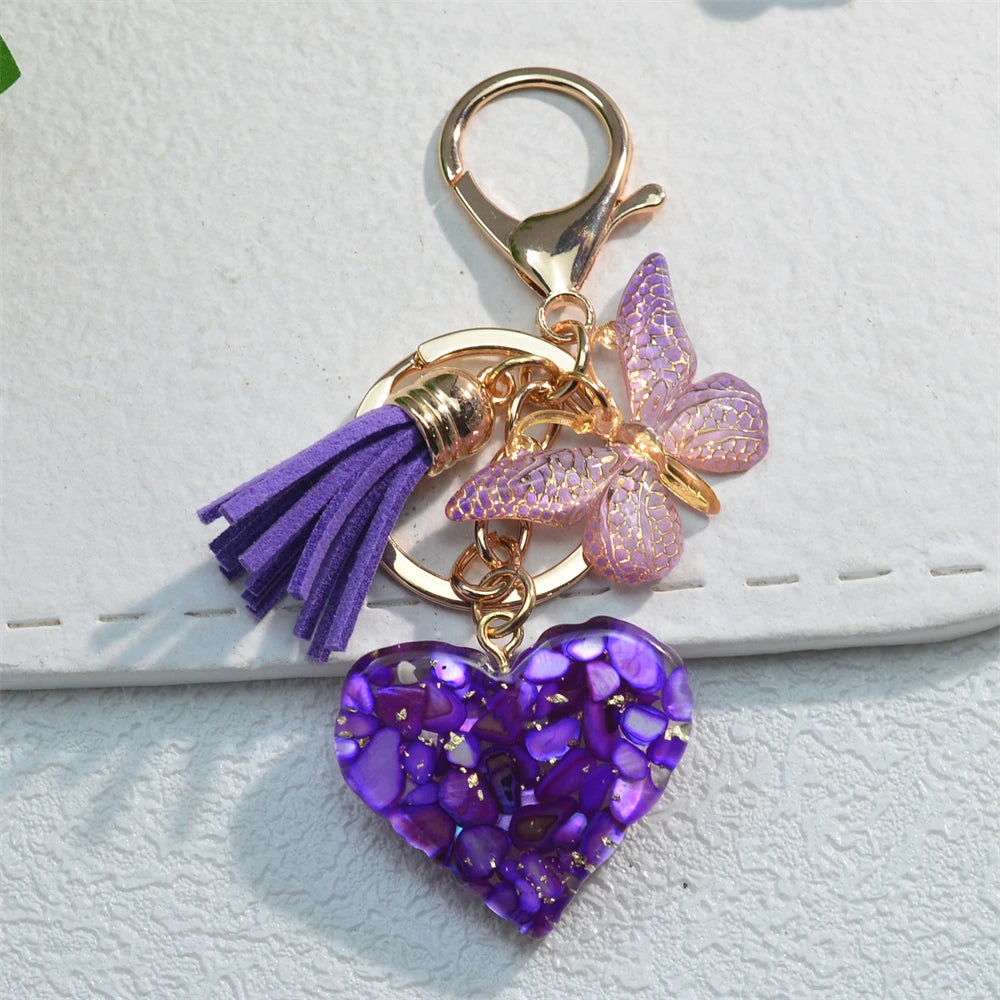 Butterfly Heart Rhinestone Tassel Charm