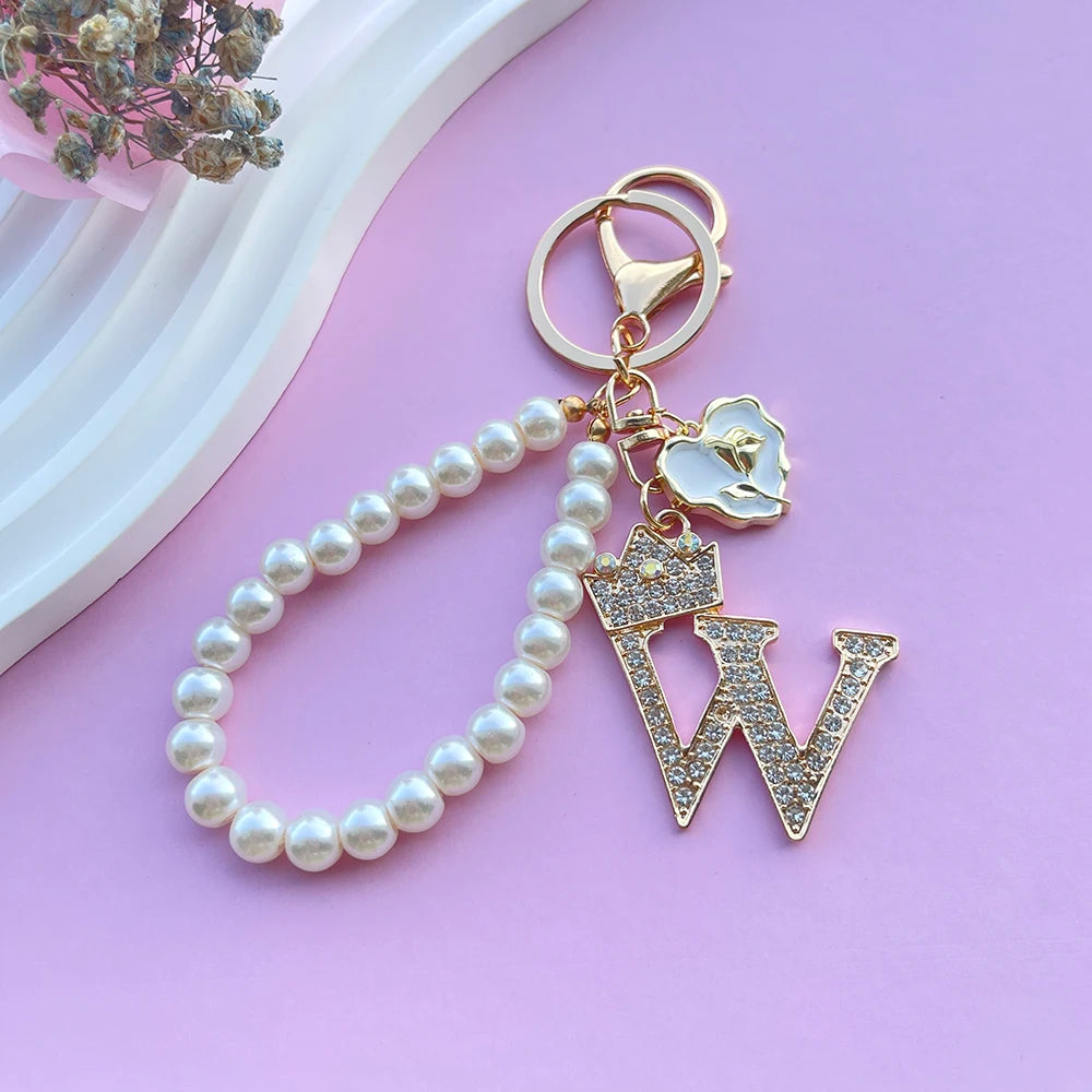 Pearl Crown Initial Keychain (A–Z)