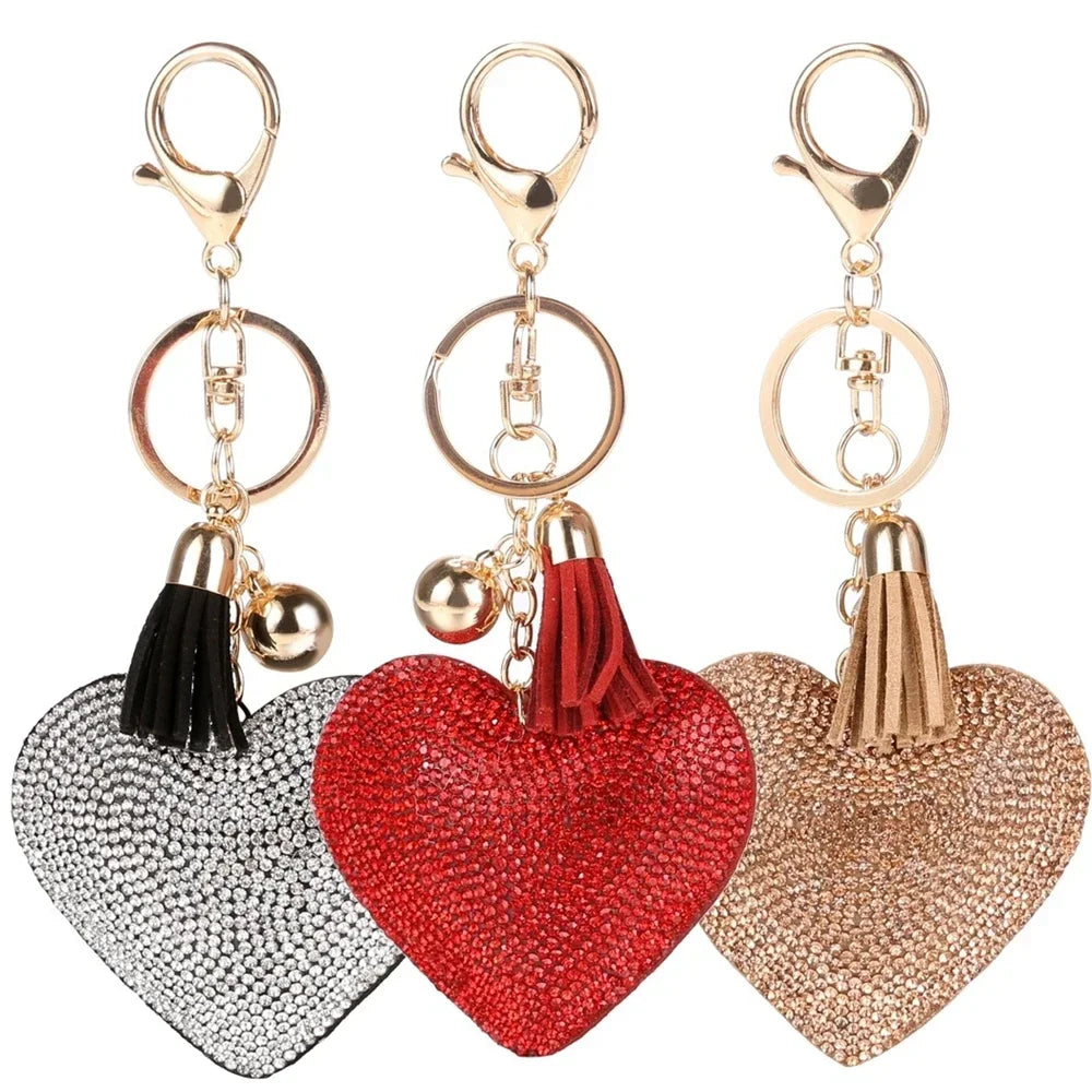 Rhinestone Heart Tassel Bag Charm