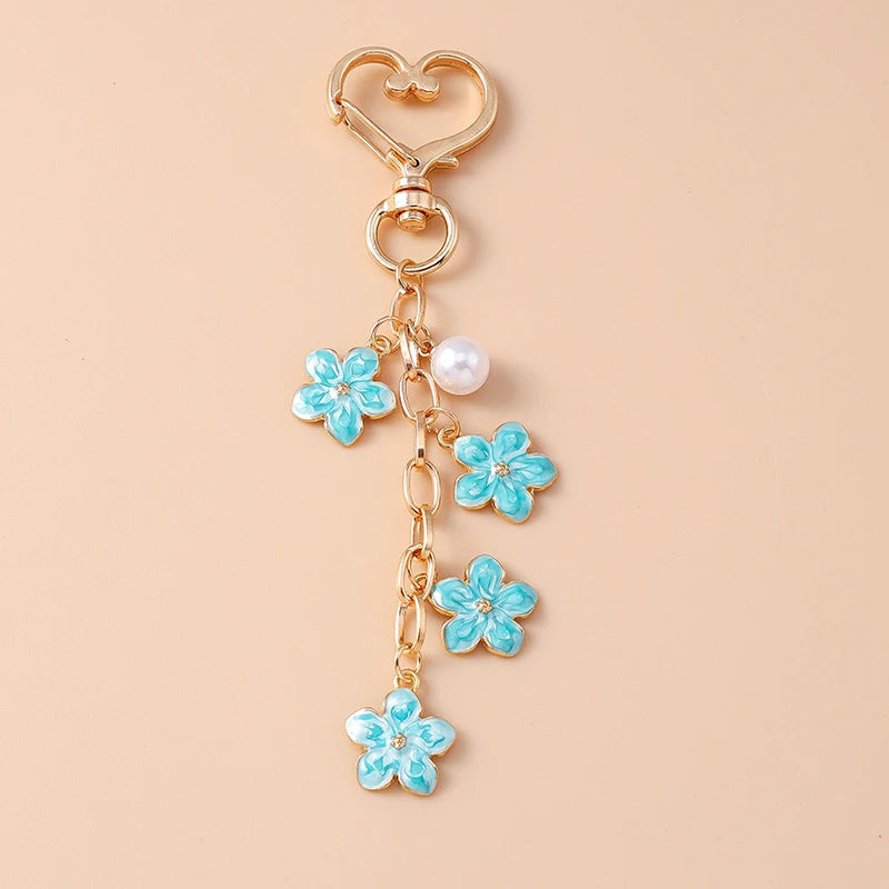 Enamel Pearl Flower Keychain