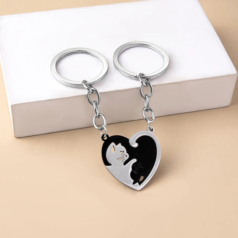 Hugging Cats Couple Keychain