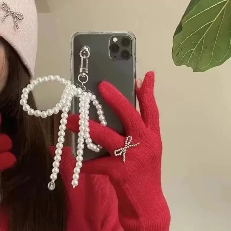 Pearl Bow & Heart Bag Charm