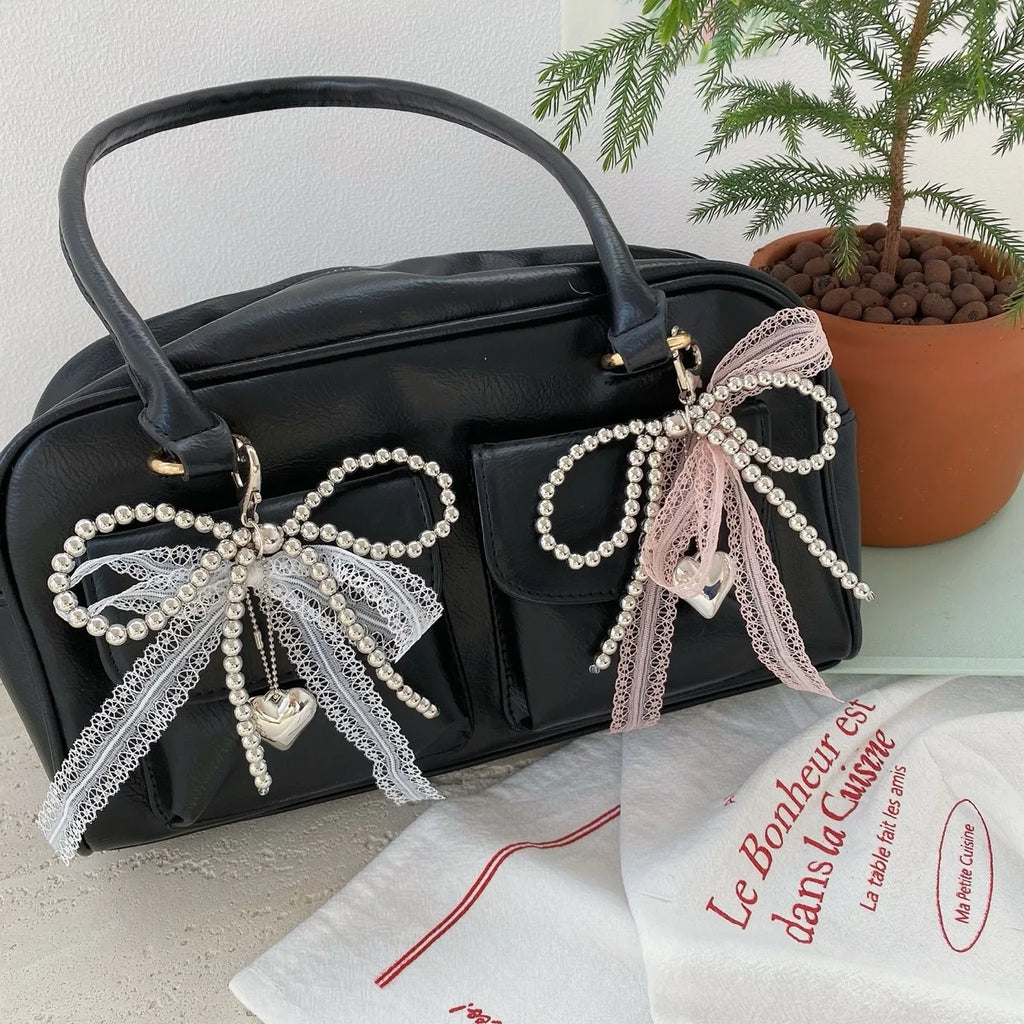 Pearl & Lace Bow Bag Charm