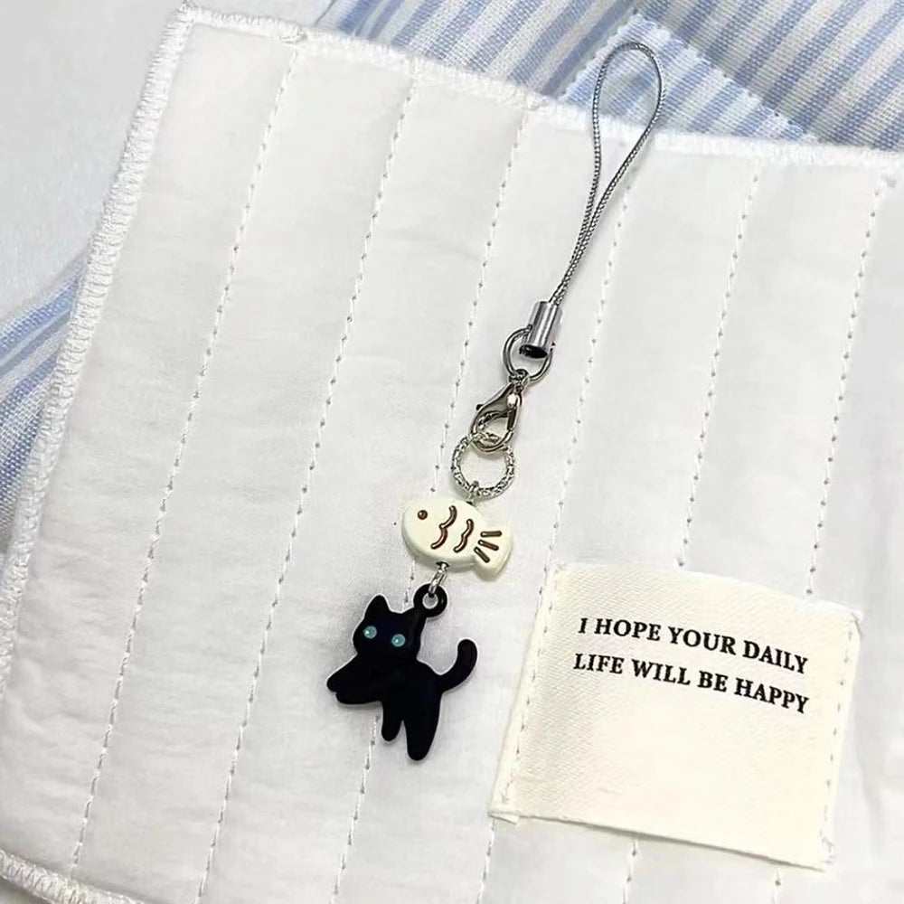 Black Cat Phone Charm Keychain