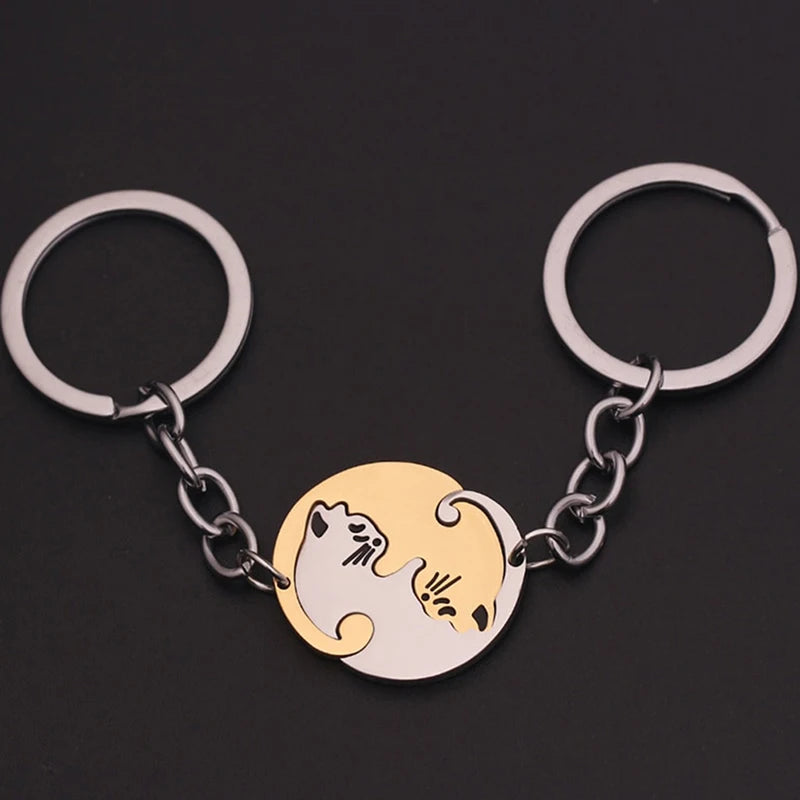 Hugging Cats Couple Keychain