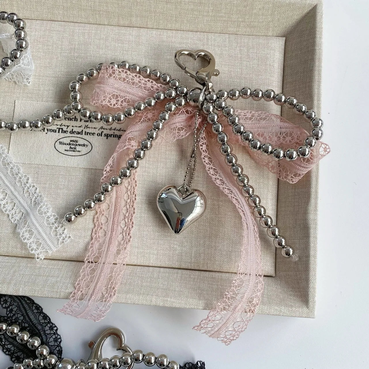 Pearl & Lace Bow Bag Charm