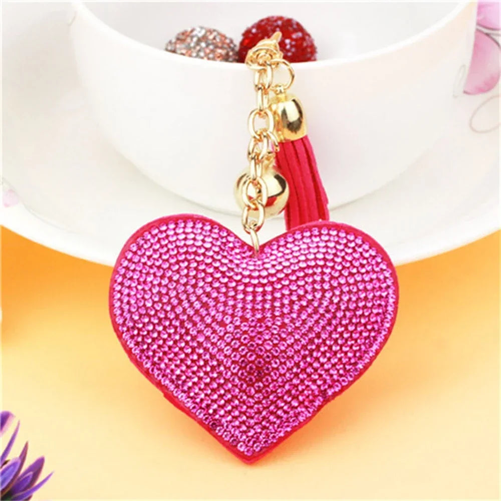 Rhinestone Heart Tassel Bag Charm