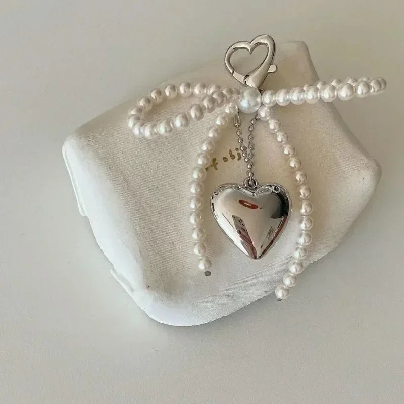 Pearl Bow & Heart Bag Charm