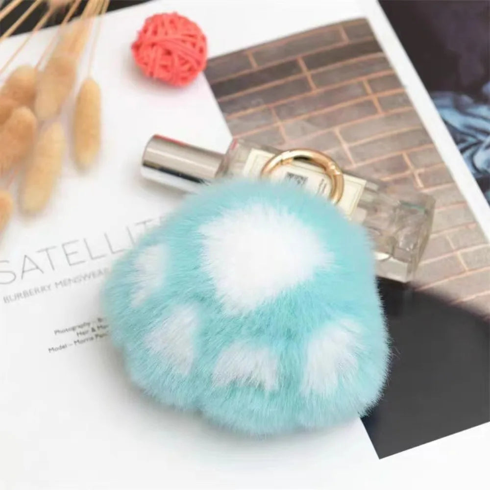 Fluffy Cat Paw Pompom Keychain