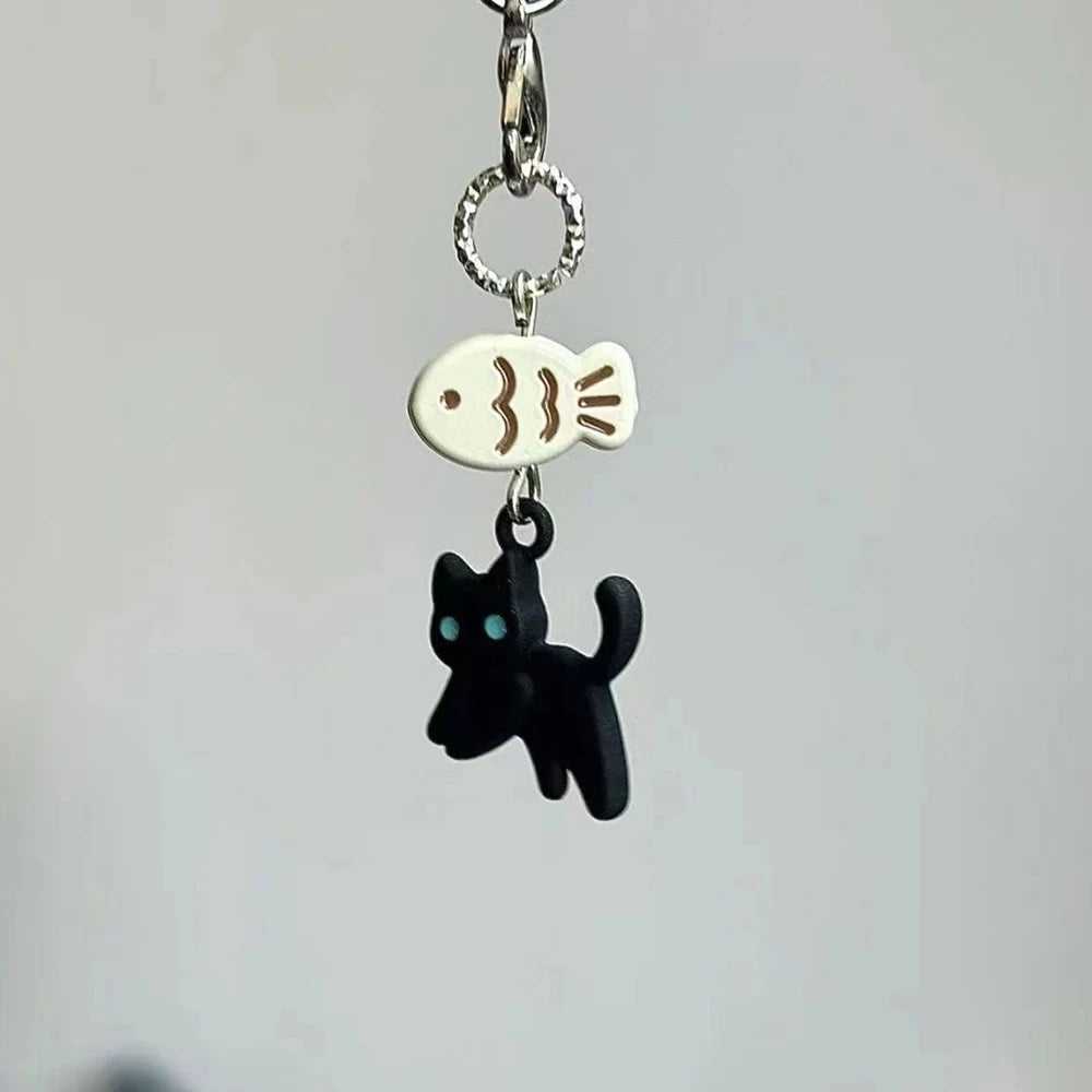 Black Cat Phone Charm Keychain