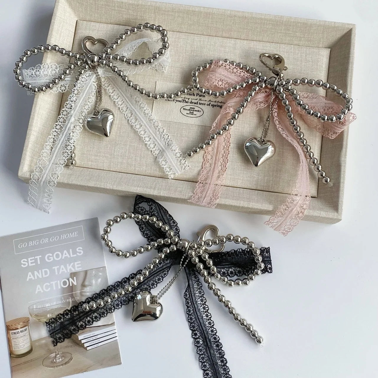 Pearl & Lace Bow Bag Charm