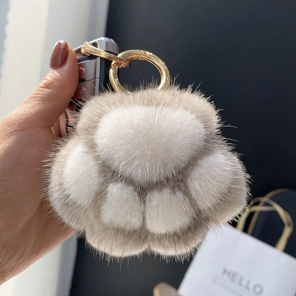 Fluffy Cat Paw Pompom Keychain