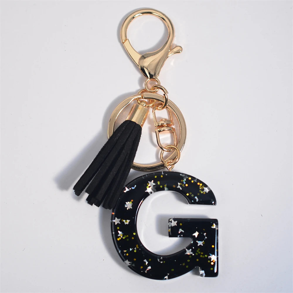 Glitter Initial Tassel Keychain (A–Z)