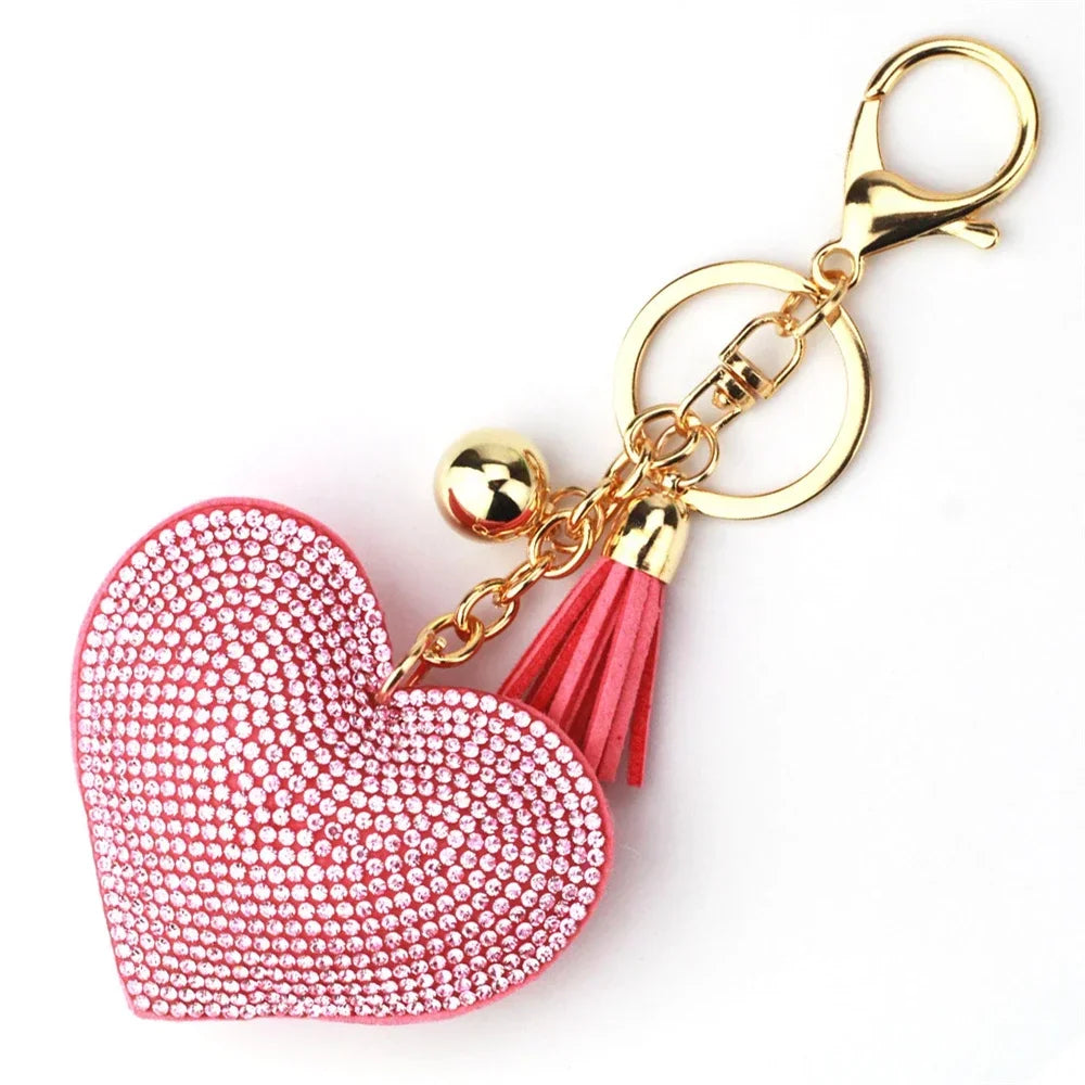 Rhinestone Heart Tassel Bag Charm