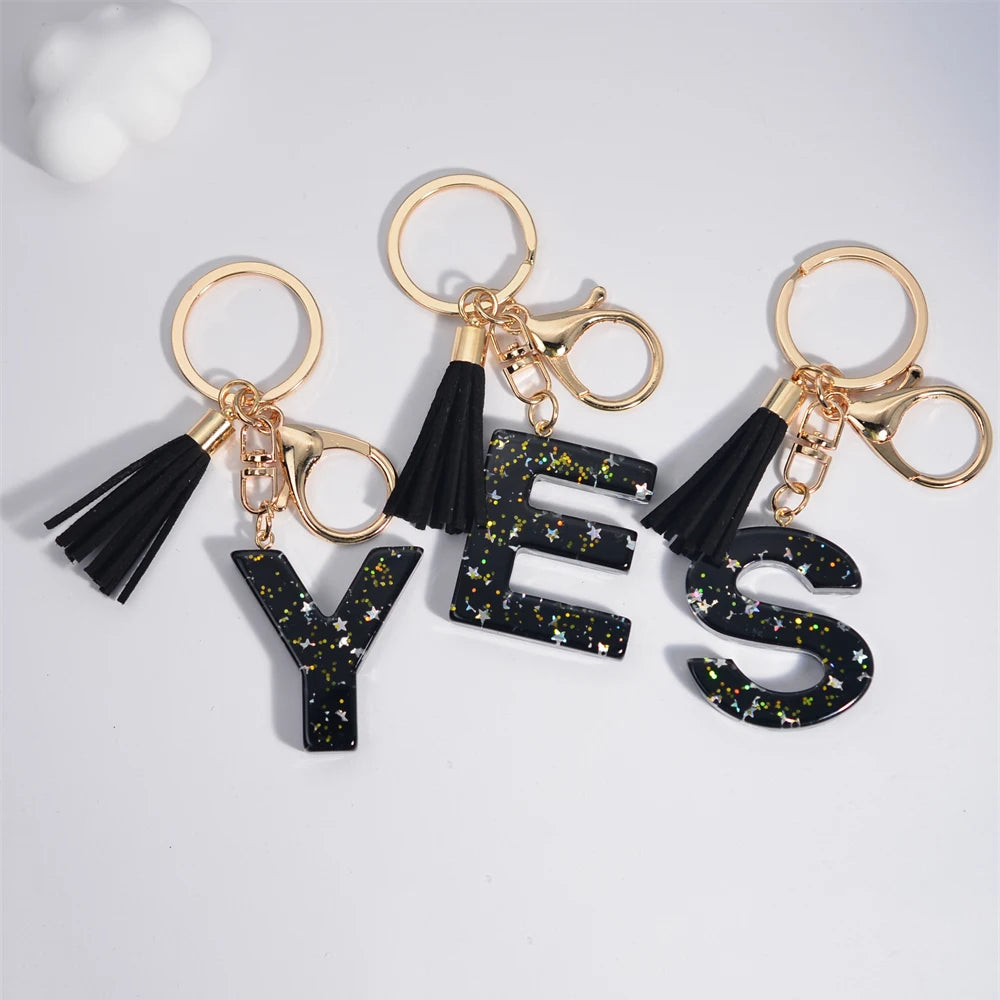 Glitter Initial Tassel Keychain (A–Z)
