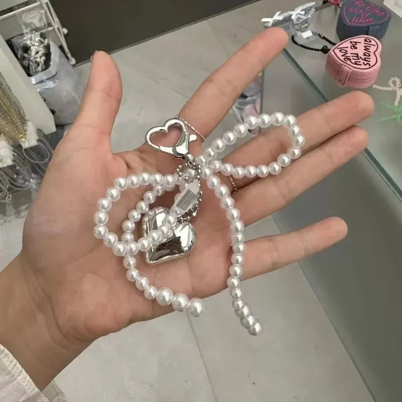 Pearl Bow & Heart Bag Charm
