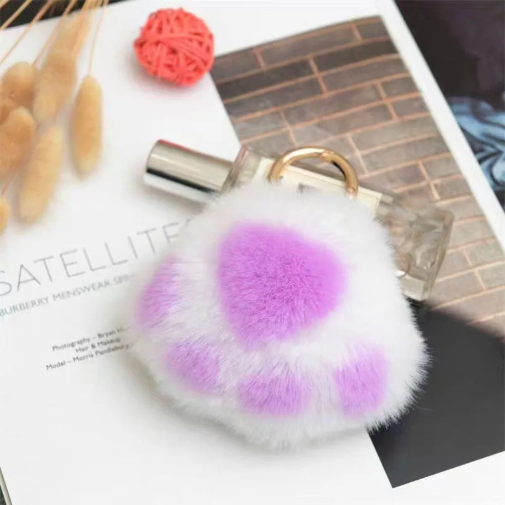Fluffy Cat Paw Pompom Keychain
